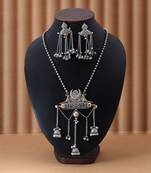 Silver color dual tone oxidised necklace set featuring classic metallic tones with ornate oxidised texture