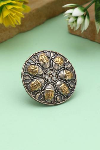 Gold & silver color dual tone oxidised rings featuring elegant metallic contrast with artistic detailing