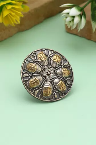 Gold & silver color dual tone oxidised rings featuring elegant metallic contrast with artistic detailing