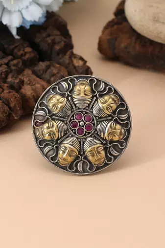 Rani color dual tone oxidised rings crafted with bold vibrant shades and traditional oxidised patterns