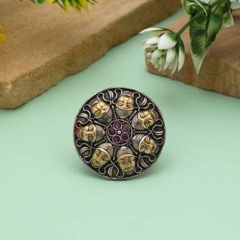 Rani color dual tone oxidised rings crafted with bold vibrant shades and traditional oxidised patterns 2