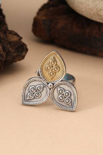 Gold & silver color dual tone oxidised rings blending modern metallic contrast with timeless ethnic artistry