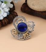 Blue color dual tone oxidised rings featuring striking cool tones with detailed oxidised metalwork