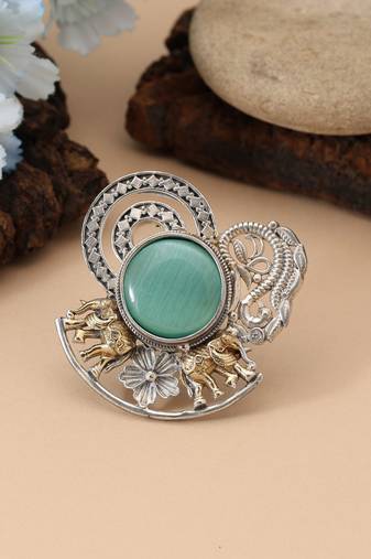 Pista green color dual tone oxidised rings crafted with refreshing hues and classic oxidised accents