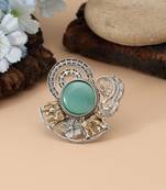 Pista green color dual tone oxidised rings crafted with refreshing hues and classic oxidised accents