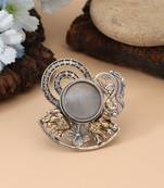 Grey color dual tone oxidised rings designed with soft neutral tones and intricate handcrafted oxidised styling