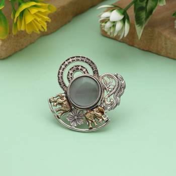 Grey color dual tone oxidised rings designed with soft neutral tones and intricate handcrafted oxidised styling 2