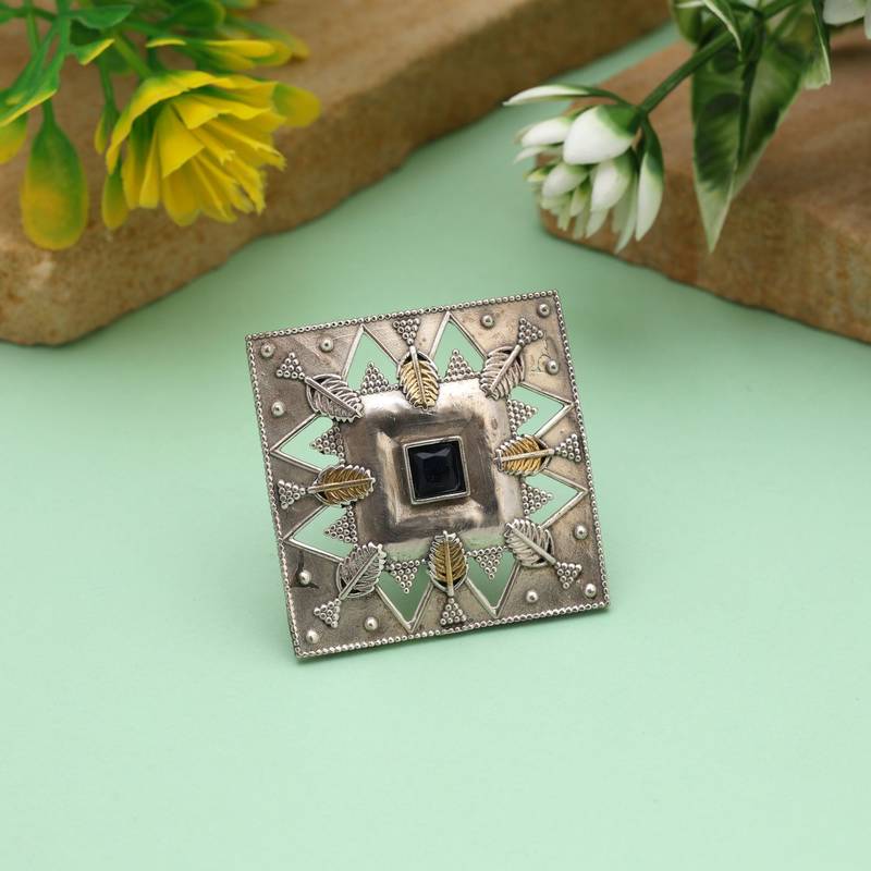 Black color dual tone oxidised rings offering bold deep tones with ornamental oxidised craftsmanship