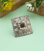 Green color dual tone oxidised rings showcasing nature-inspired hues with elegantly carved oxidised design