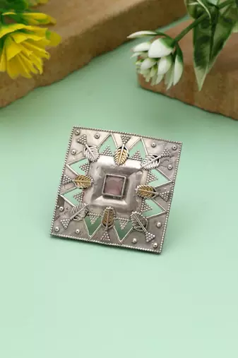 Light pink color dual tone oxidised rings blending delicate soft tones with detailed oxidised artistry