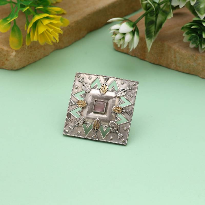 Light pink color dual tone oxidised rings blending delicate soft tones with detailed oxidised artistry