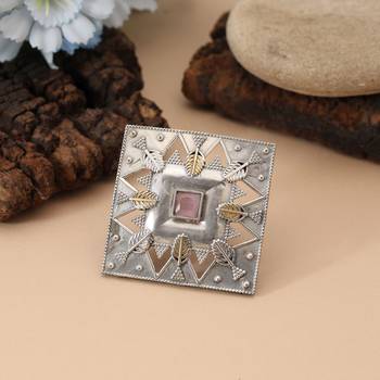 Light pink color dual tone oxidised rings blending delicate soft tones with detailed oxidised artistry 2