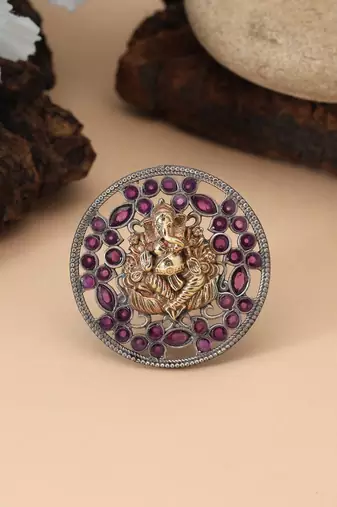 Rani color dual tone oxidised rings crafted with rich festive tones and refined oxidised detailing