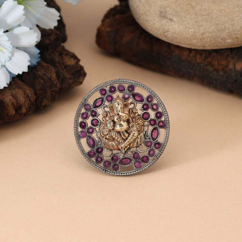 Rani color dual tone oxidised rings crafted with rich festive tones and refined oxidised detailing