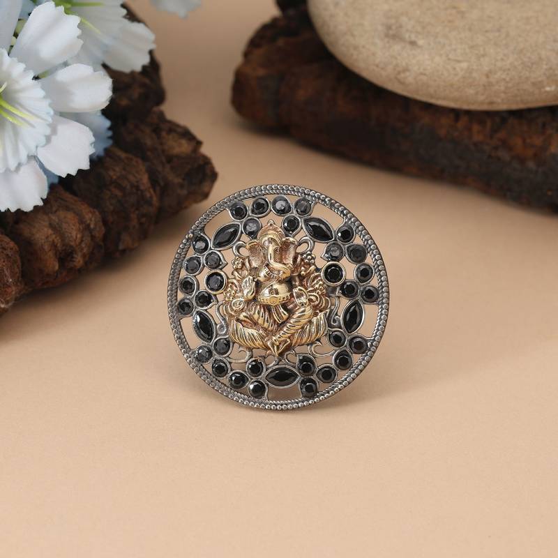 Black color dual tone oxidised rings featuring dramatic dark elegance with meticulous oxidised craftsmanship