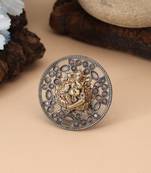 Gold & silver color dual tone oxidised rings highlighting dual metallic shades with intricate carved motifs