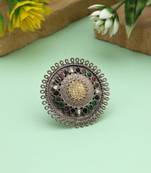 Multi color dual tone oxidised rings designed for vibrant styling with elaborate oxidised artistic patterns