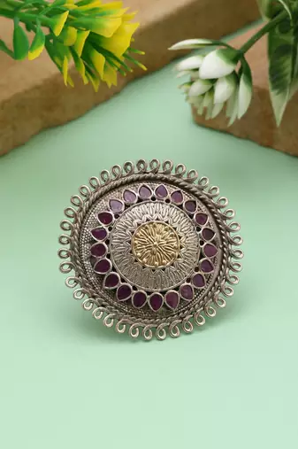 Rani color dual tone oxidised rings created with bold color tones and handcrafted oxidised finishing