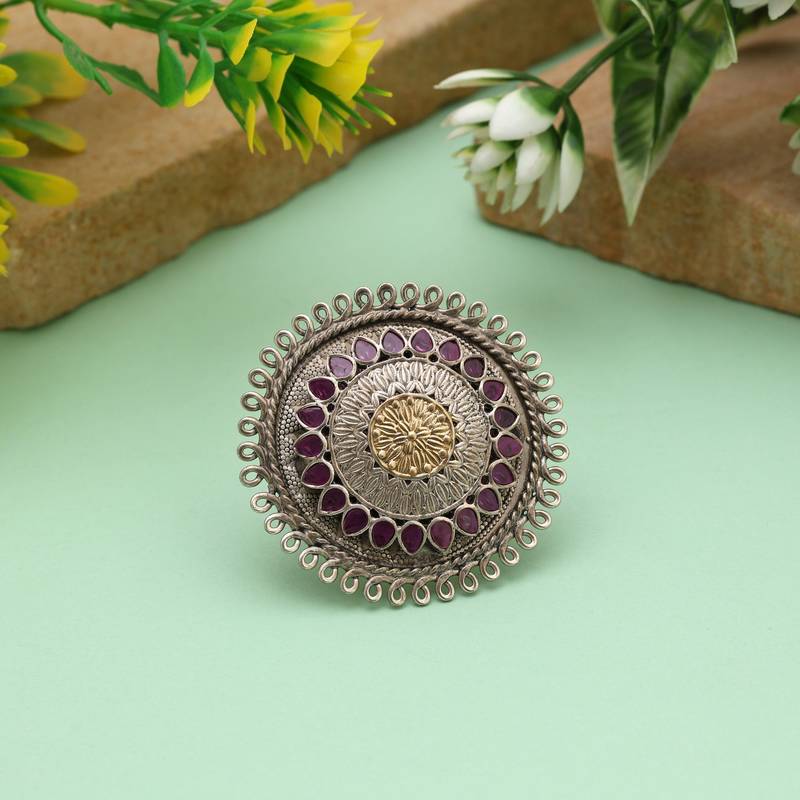 Rani color dual tone oxidised rings created with bold color tones and handcrafted oxidised finishing