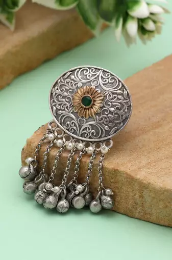 Green color dual tone oxidised rings featuring fresh vibrant tones with beautiful oxidised metal artistry