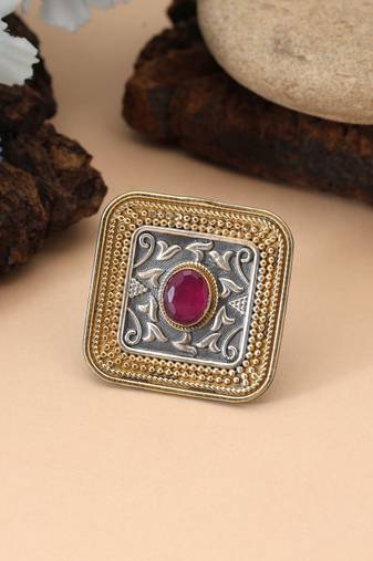 Rani color dual tone oxidised rings crafted with luxurious detailing and traditional oxidised patterns