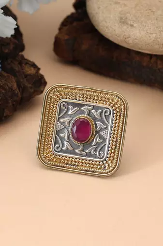 Rani color dual tone oxidised rings crafted with luxurious detailing and traditional oxidised patterns