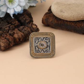 Gold & silver color dual tone oxidised rings combining classic metallic tones with ornate oxidised details 1
