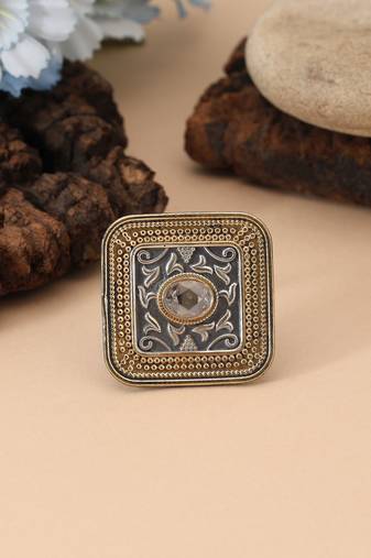 Gold & silver color dual tone oxidised rings combining classic metallic tones with ornate oxidised details