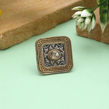 Gold & silver color dual tone oxidised rings combining classic metallic tones with ornate oxidised details 2