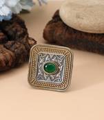 Green color dual tone oxidised rings featuring bright earthy tones with refined traditional oxidised patterns