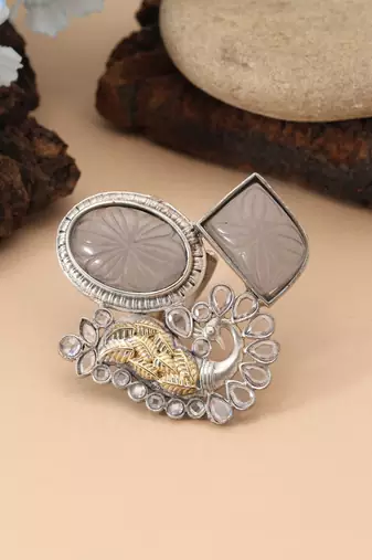 Grey color dual tone oxidised rings offering subtle elegance with intricately designed oxidised texture