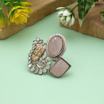 Grey color dual tone oxidised rings offering subtle elegance with intricately designed oxidised texture 2