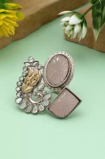 Grey color dual tone oxidised rings offering subtle elegance with intricately designed oxidised texture
