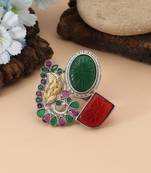 Maroon & green color dual tone oxidised rings blending festive tones with beautifully crafted oxidised patterns