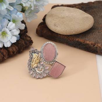 Light pink color dual tone oxidised rings combining delicate feminine tones with traditional oxidised detailing 1