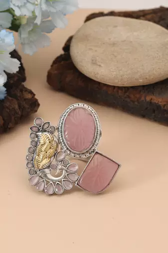 Light pink color dual tone oxidised rings combining delicate feminine tones with traditional oxidised detailing