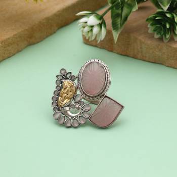 Light pink color dual tone oxidised rings combining delicate feminine tones with traditional oxidised detailing 2