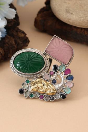 Multi color dual tone oxidised rings offering vibrant ethnic charm with decorative oxidised craftsmanship