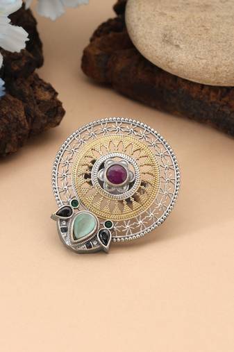 Multi color dual tone oxidised rings enriched with colorful patterns and artistically detailed oxidised finishing