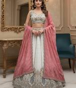  white sequins embroidered silk lehenga set choli with dupatta