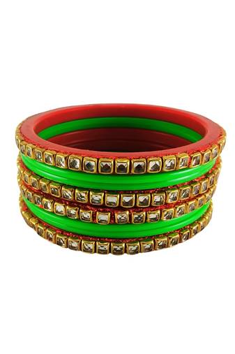 Kundan stud colour multi pack of 8 material acrylic bangle