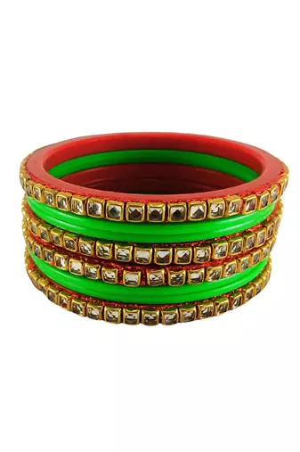 Kundan stud colour multi pack of 8 material acrylic bangle