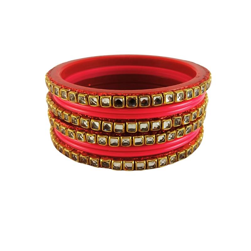 Kundan stud colour multi pack of 8 material acrylic bangle