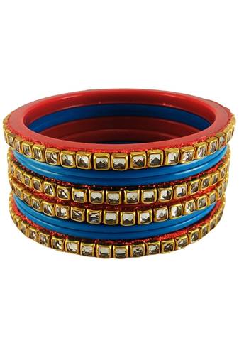 Kundan stud colour multi pack of 8 material acrylic bangle