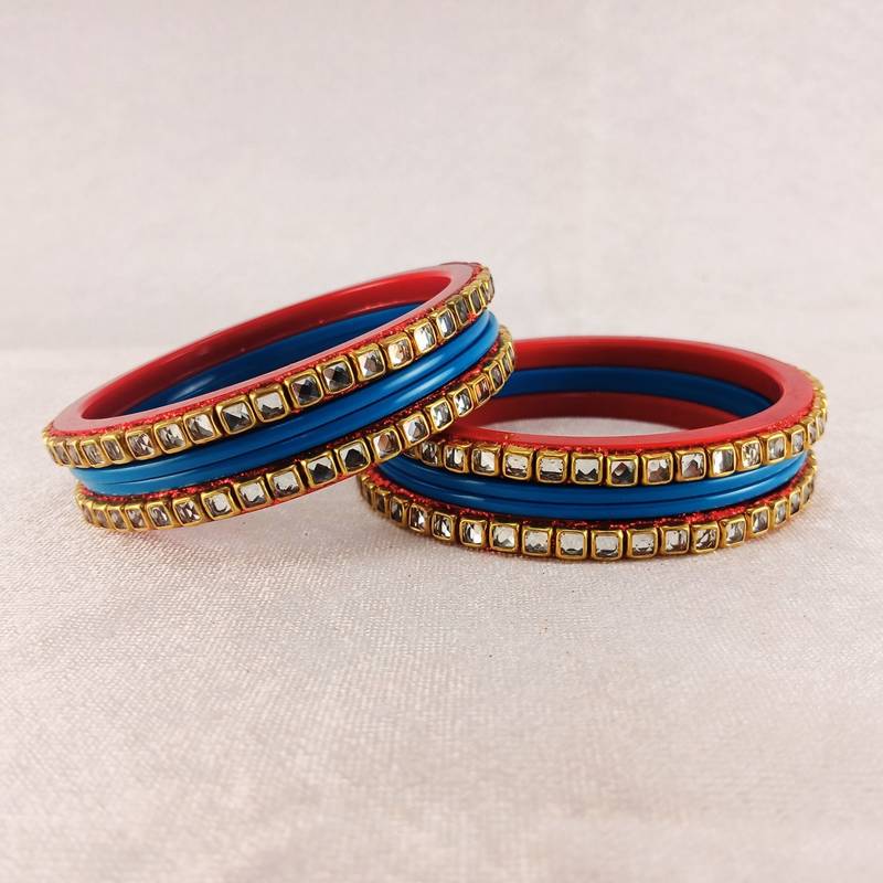 Kundan stud colour multi pack of 8 material acrylic bangle