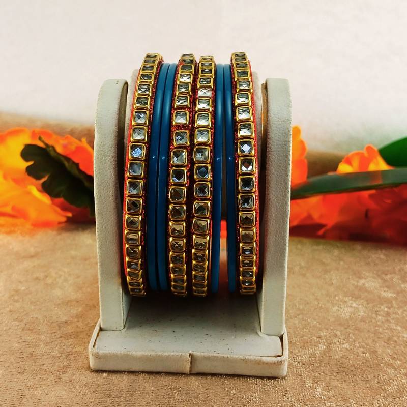Kundan stud colour multi pack of 8 material acrylic bangle