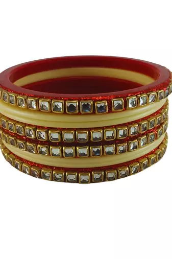 Kundan stud colour multi pack of 8 material acrylic bangle