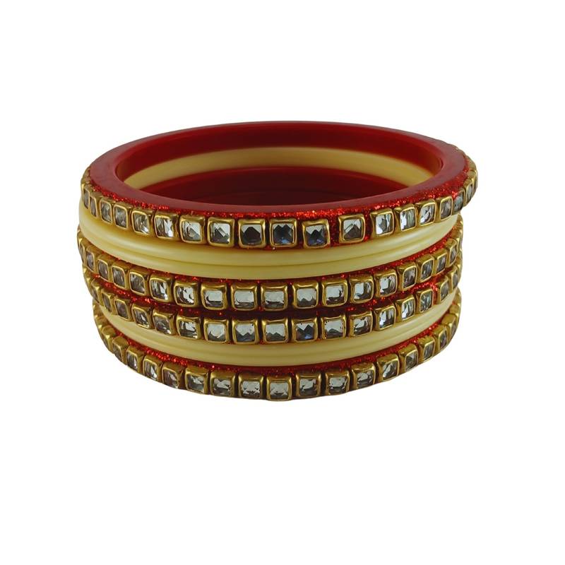 Kundan stud colour multi pack of 8 material acrylic bangle