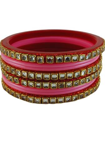 Kundan stud colour multi pack of 8 material acrylic bangle