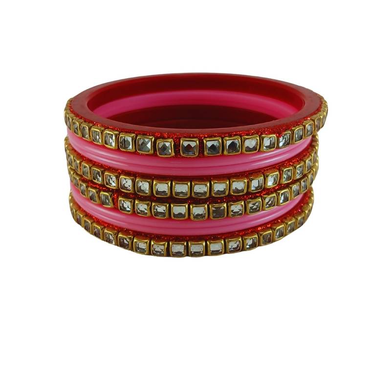 Kundan stud colour multi pack of 8 material acrylic bangle